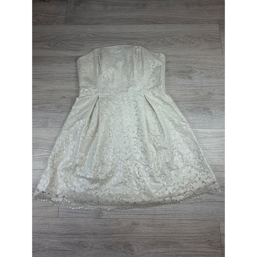 Lilly Pulitzer Ivory Metallic Lace Strapless Dress Size 14 Bridal Cocktail 38383